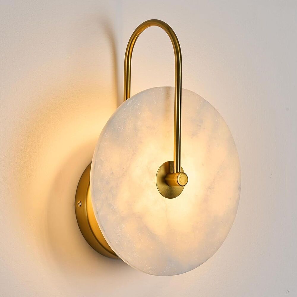NWT Fanyank Round Alabaster Natural Marble Wall Sconce